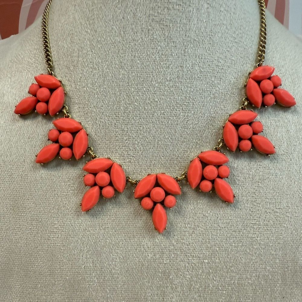 J Crew Coral & Gold Statement Necklace